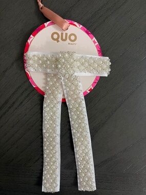 QUO White Mesh Pearl Bow Bridal Hair Clip | New